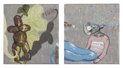 Curro Gonz&aacute;lez - 2011 - Hotel F&eacute;nix: error - T&eacute;cnica mixta sobre tela 2 obras de 38 x 35 cm.